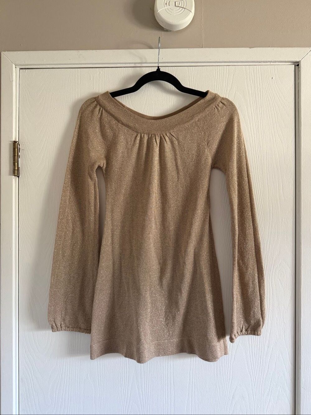 Takeout Gold Glitter Y2K/Retro Knit Wide Neck Mini Dress Tunic